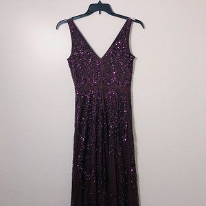 Adriana Papell sleeveless purple Beaded gown